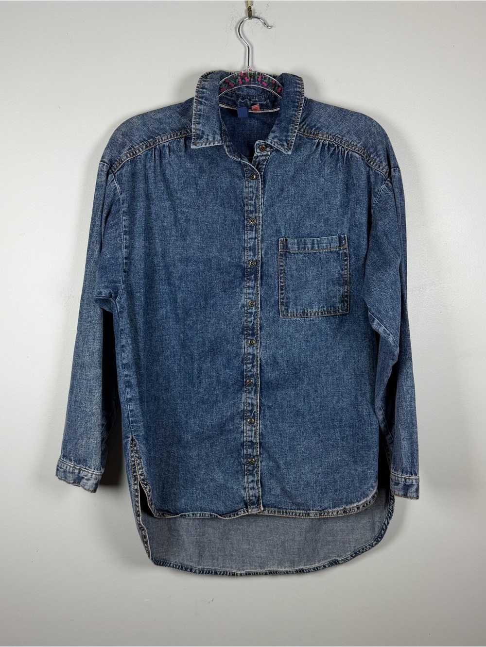 Anthropologie Pilcro Blue Button Front Cotton Shirt Blouse Western Fall Small